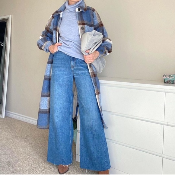 H&M blue plaid Oversized Coat - Picture 2 of 5